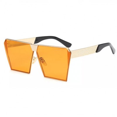 Designer Flat Top Square Oversized Mirror Sunglasses - C4 Yellow