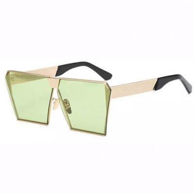 Designer Flat Top Square Oversized Mirror Sunglasses - C7 Green
