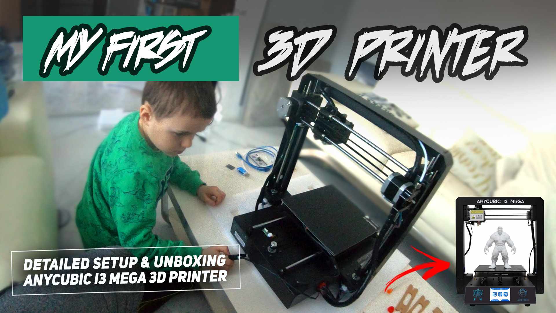 Kid Assembles ANYCUBIC I3 MEGA 3D Printer - Detailed Setup, Unboxing and Head Alignment