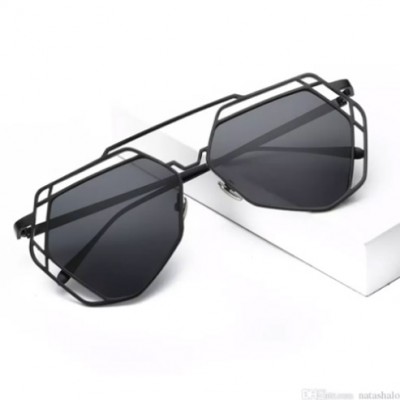 Designer Aviator UV Sunglasses Trendy Men Polygon Hollow - BLACK