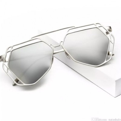Designer Aviator UV Sunglasses Trendy Men Polygon Hollow - SILVER