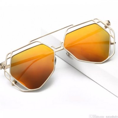 Designer Aviator UV Sunglasses Trendy Men Polygon Hollow - YELLOW