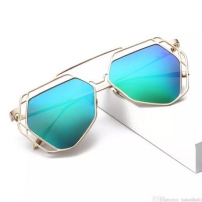 Designer Aviator UV Sunglasses Trendy Men Polygon Hollow - GREEN