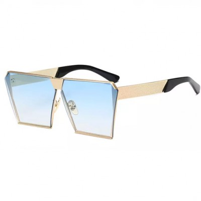 Designer Flat Top Square Oversized Mirror Sunglasses - C5 Blue