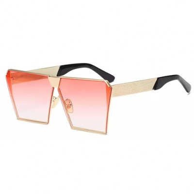 Designer Flat Top Square Oversized Mirror Sunglasses - C6 Red